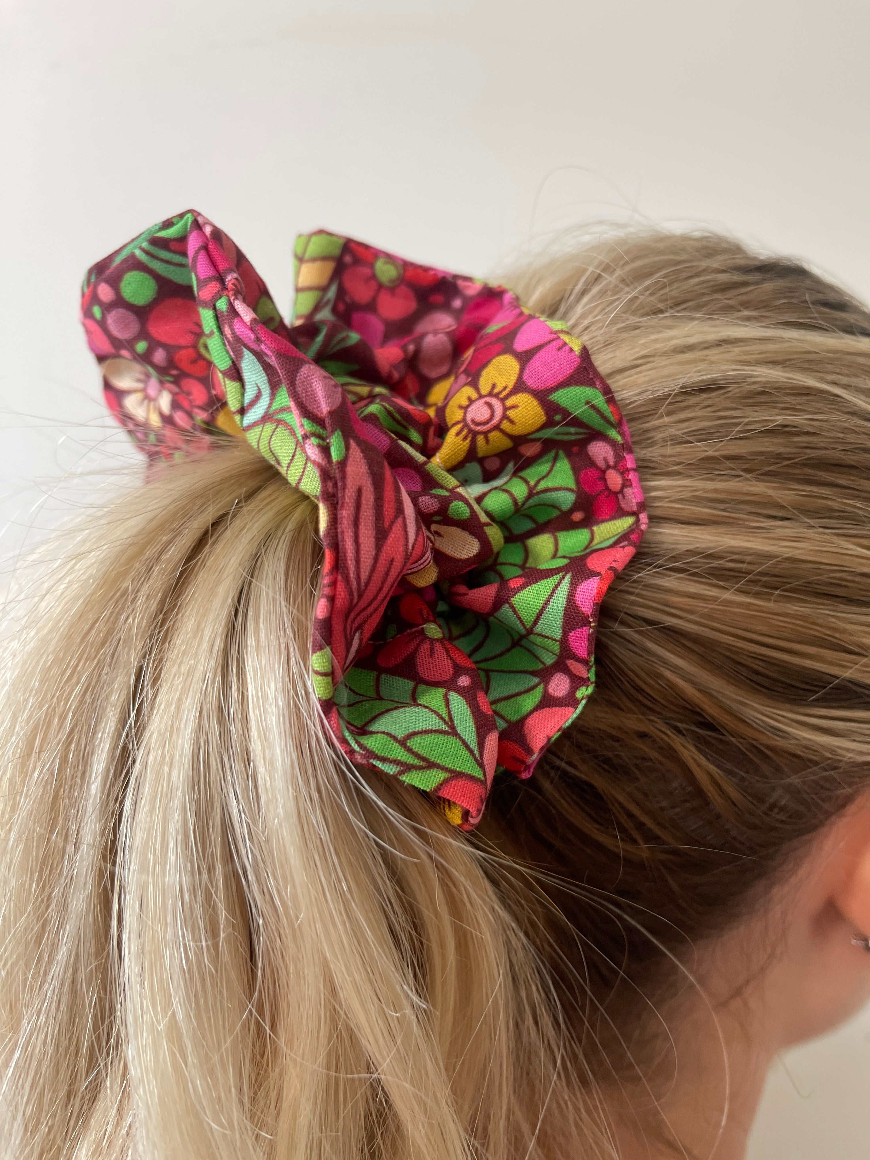 Chouchou double "Fleur rose"