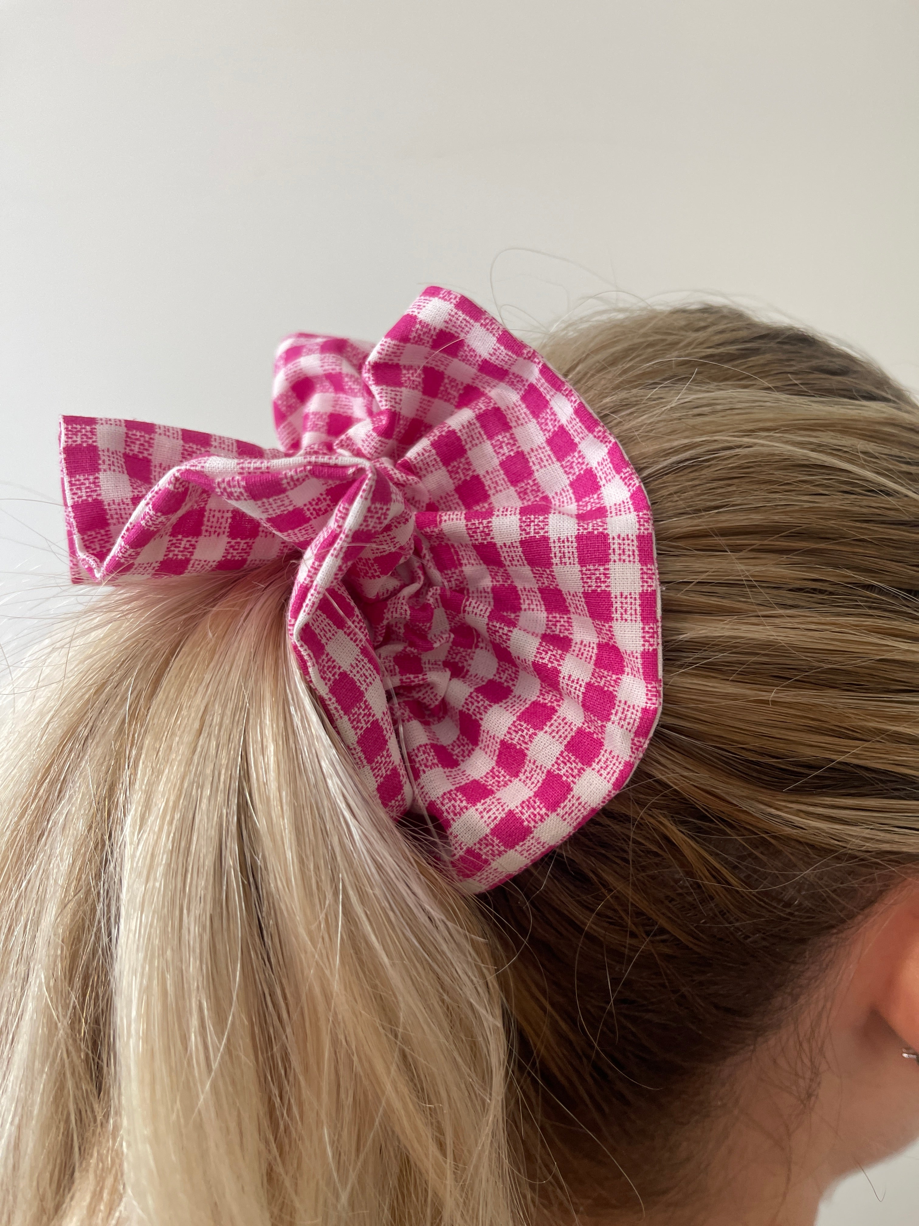 Chouchou double "Vichy rose"