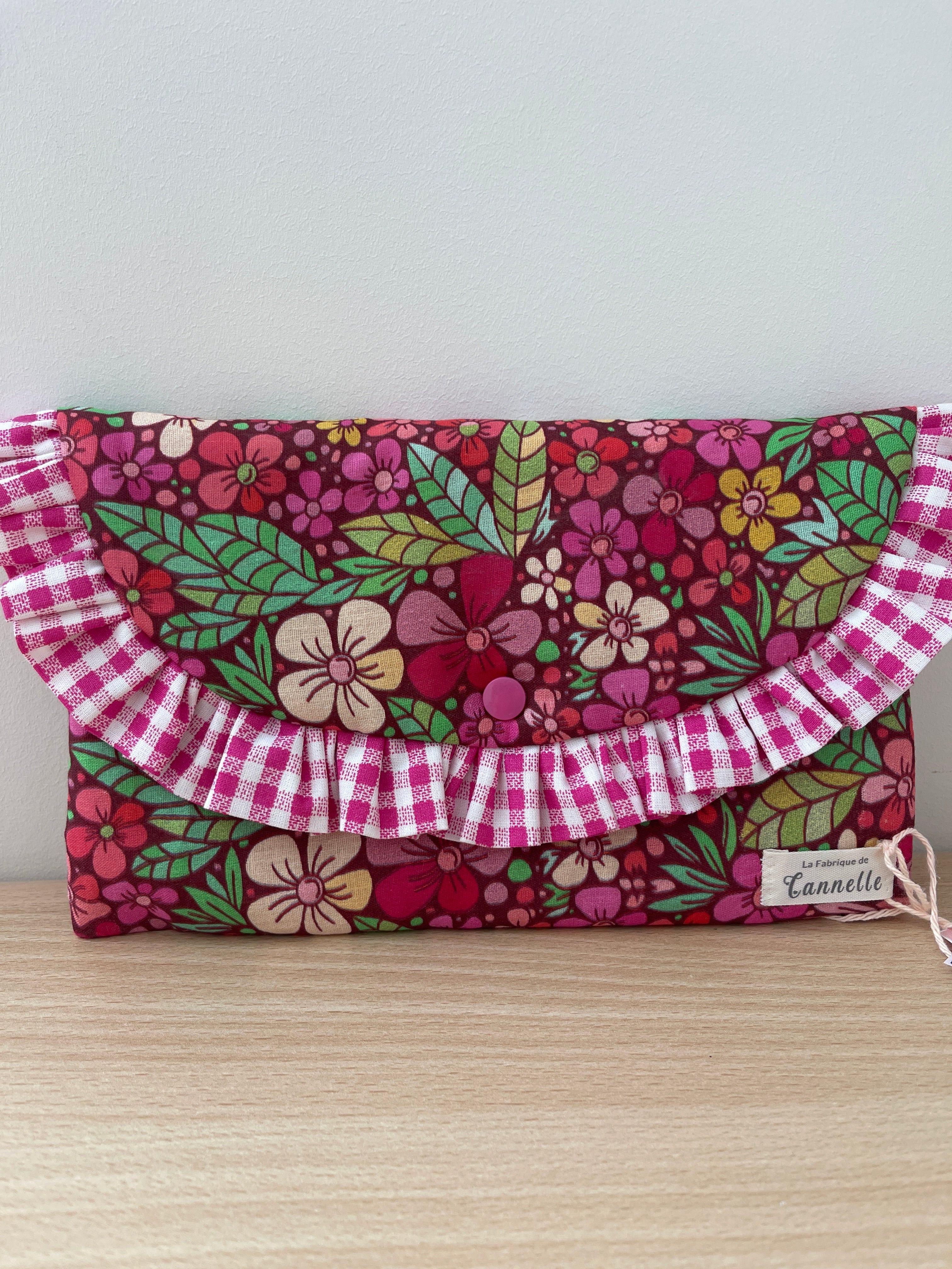Pochette plate "Fleur rose"