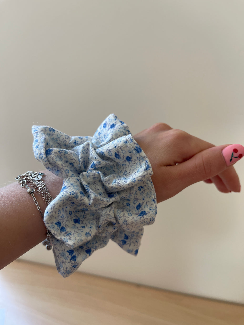 Chouchou double "Petites fleurs bleues"