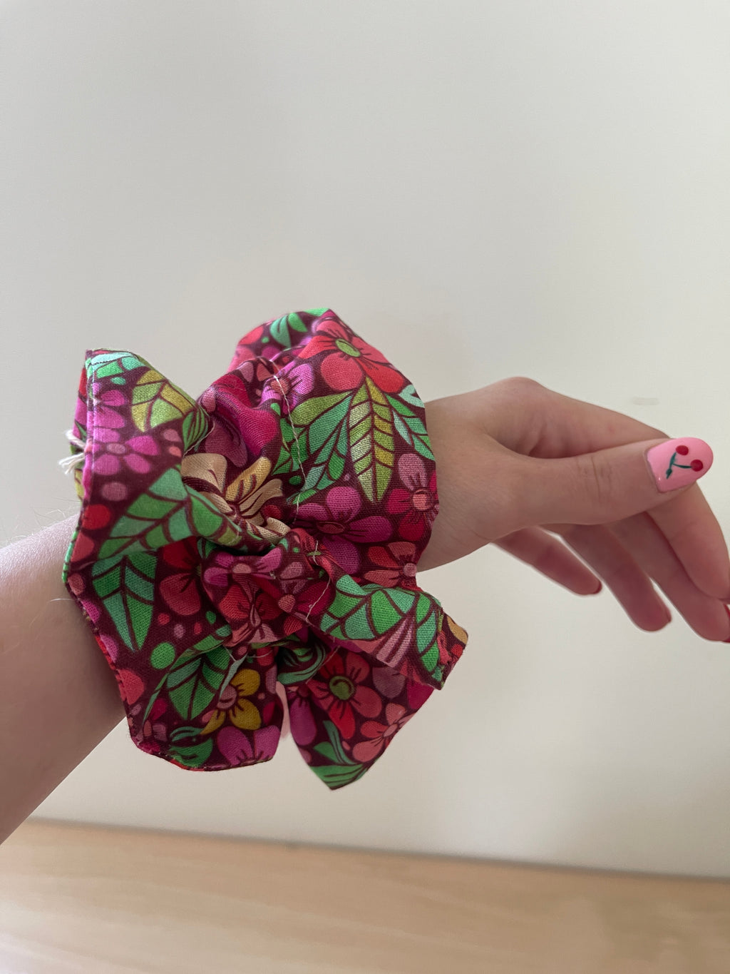 Chouchou double "Fleur rose"