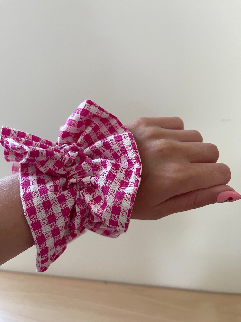 Chouchou double "Vichy rose"