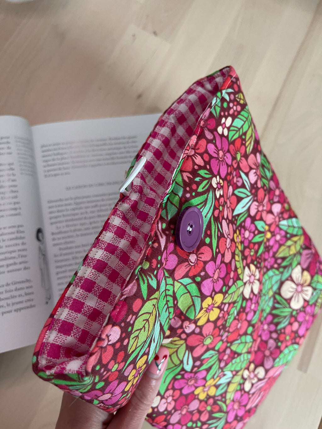 Pochette à livre broché "Fleur Rose"